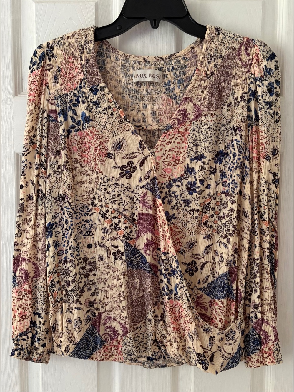 Knox Rose Cream Floral Patchwork Wrap Top